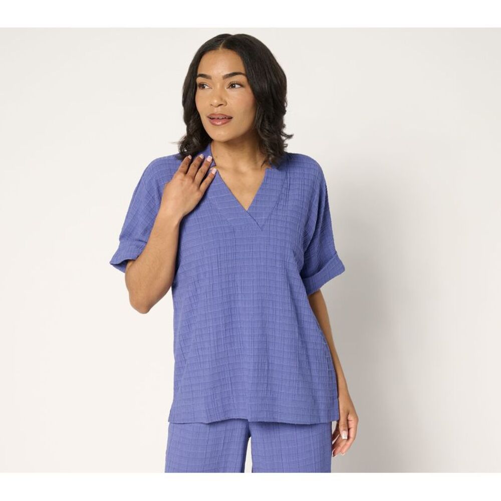Top Knot Women's Sz XL Textured Short Sleeve Pullover Shirt Blue A693993